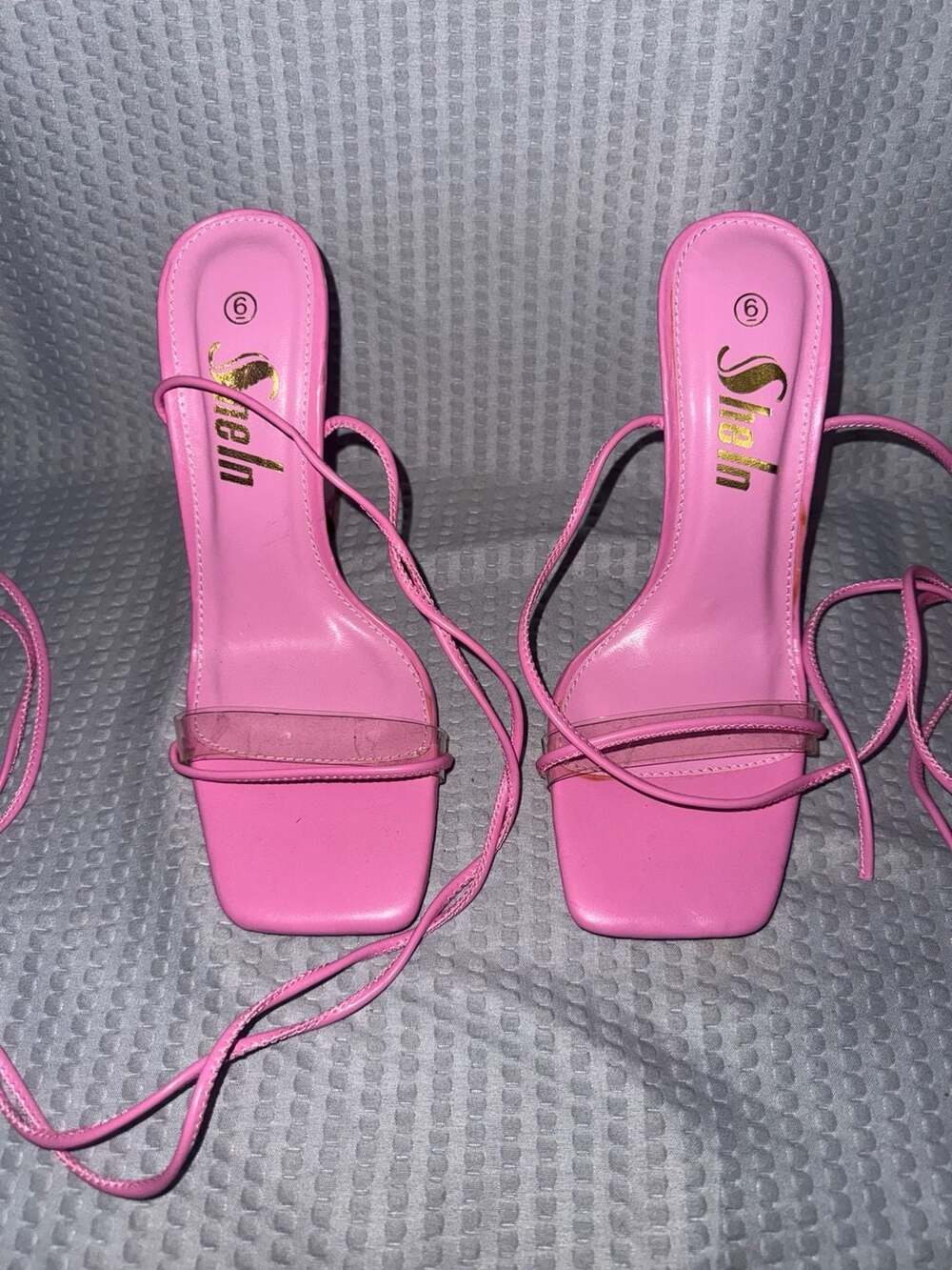 SHEIN Hot Pink Lace-Up Square-Toe Strappy Sandals